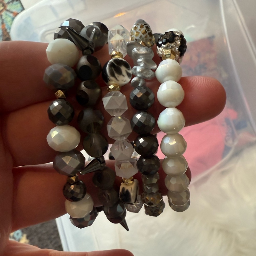 NEW Erimish Bracelets Stack Black White Grey
